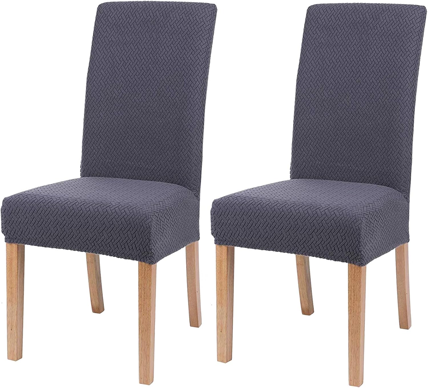 smiry Chair Covers for Dining Room Set of 2, Stretch Jacquard Dining Room Chair Covers, Removable Washable Parsons Chair Slipcovers Seat Protector,Twill Drak Grey