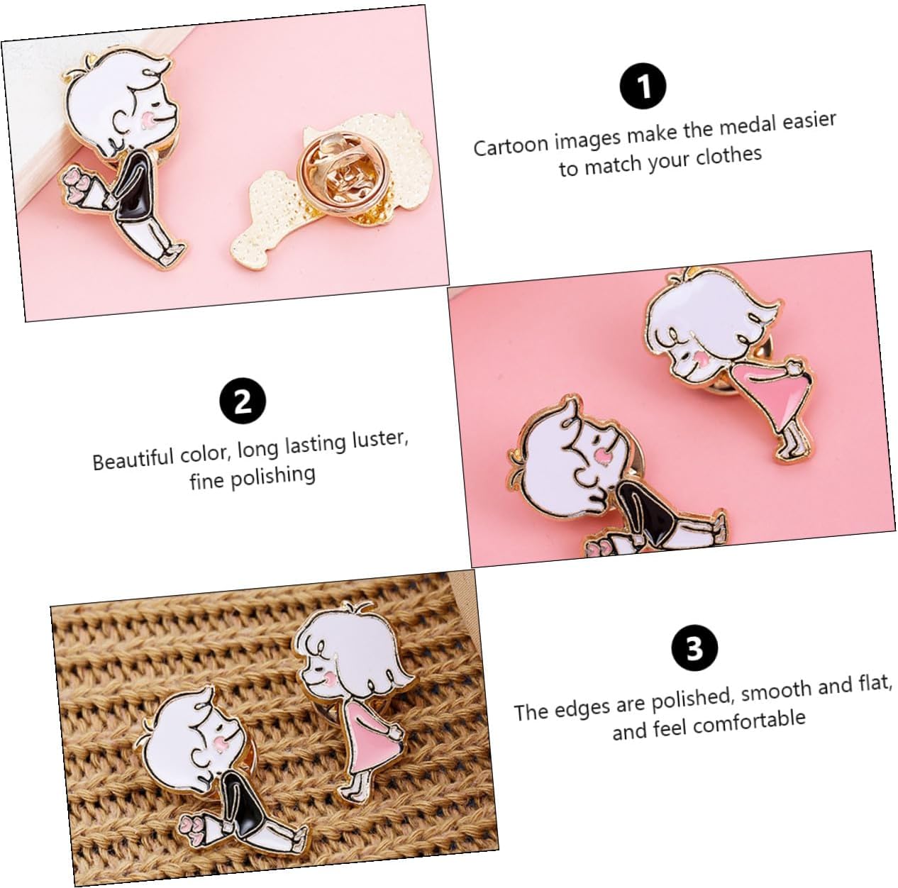 4pcs Creative Cartoon Character Brooch Pins Set, Boy and Girl Decorative Badge Brooches for Clothing, Backpacks, and Bags, Cute Cartoon Jewelry Accessories for Women