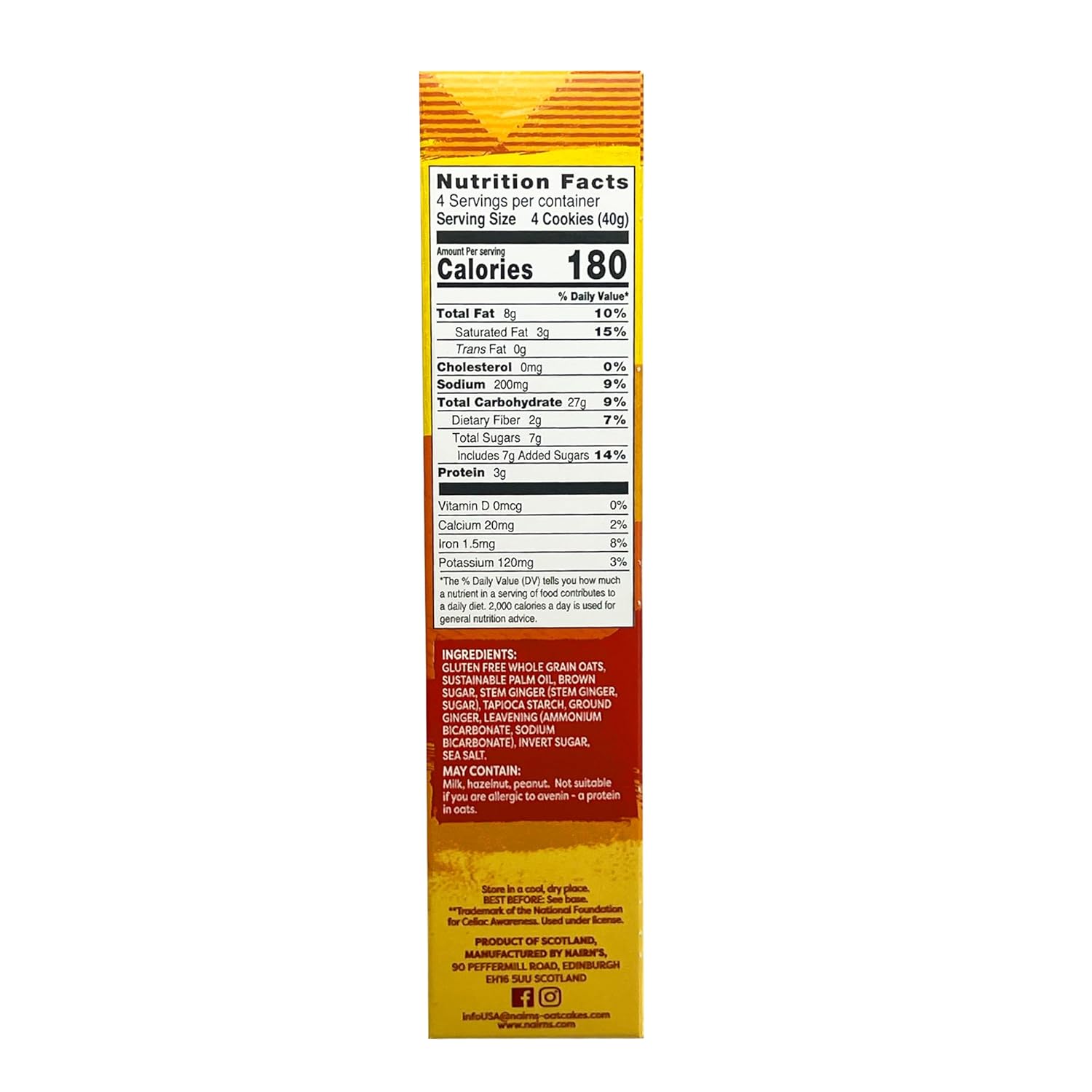 Nairn's Gluten Free Stem Ginger Snack Grahams - Healthy, Tasty and Safe for Celiacs. Perfect On-the Go Snack. High Fiber, No Artificial Colors, Flavors, or Preservatives, 5.64oz, Pack of 6