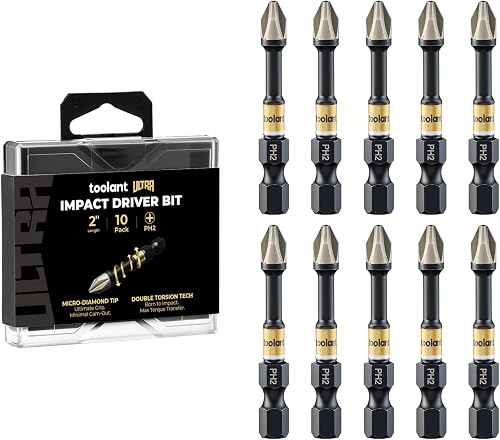 PH2 Phillips Impact Bit Set, 2 Inch, 10-Piece, Magnetic | S2 tool steel construction, precision-machined tips, anti-slip profile, magnetic retention, impact-driver use