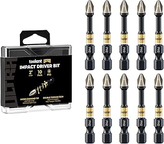 toolant 2 Inch Phillips Bit#2, Magnetic Anti Slip Impact Screwdriver Bits Set, 10pcs Impact Steel X2 PH2 Driver Dit Set with CNC Machined Tips for Impact Driver