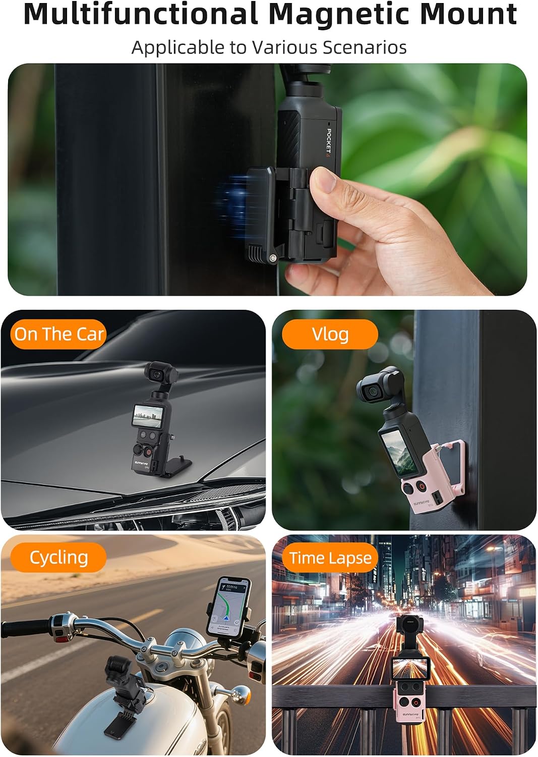 CAPART Magnetic Mount Stand for DJI OSMO Pocket 4 Desktop Support Stand | Pocket 4 Holder Bracket, 180 Degree Angles Adjustable, Strong Magnetic with Soft EVA Pad (Black)