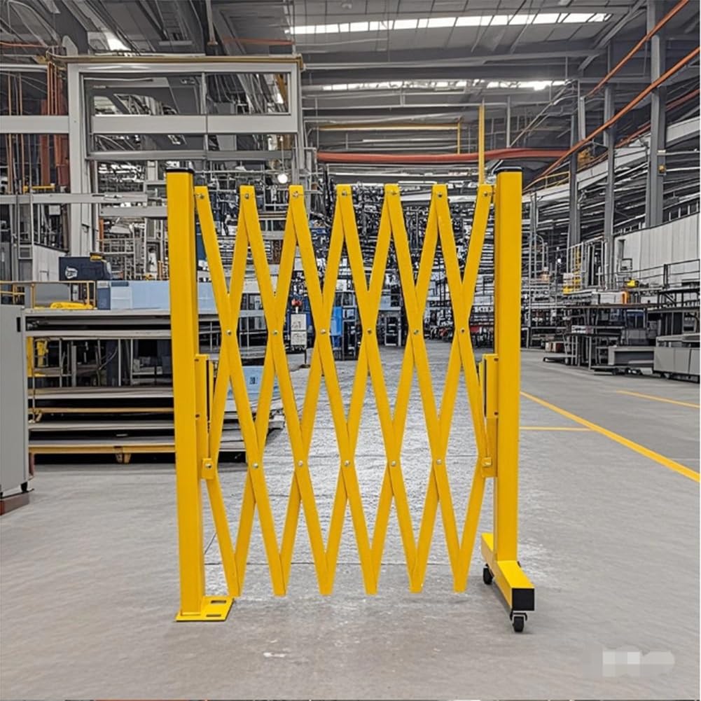 Genérico Barrera de Seguridad portátil y Extensible con Ruedas - Puerta Plegable de Control de tráfico, 3,4 x 1,3 m, Amarilla - Ideal para construcción, Control de multitudes y Seguridad.