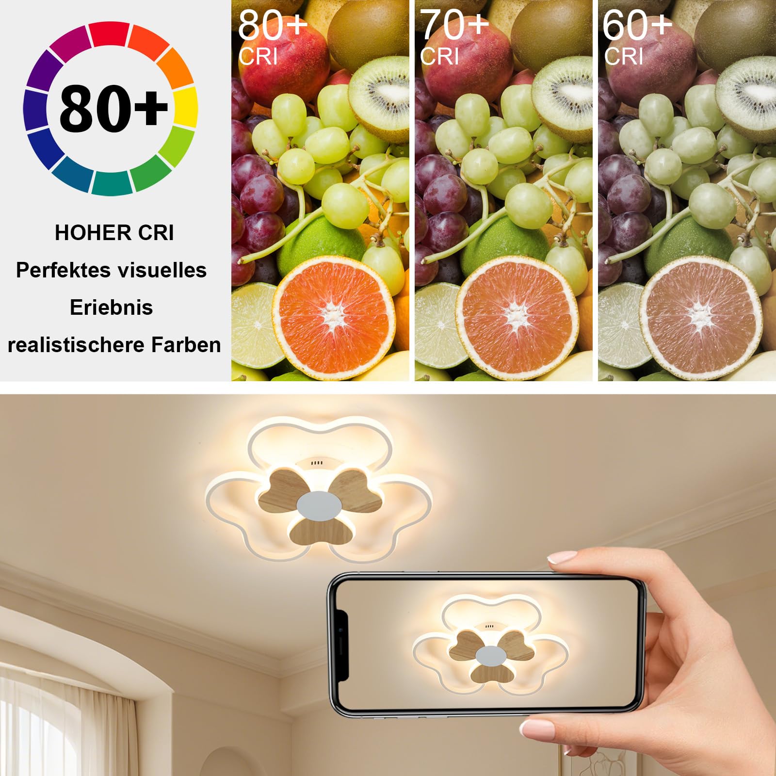 BLMYL LED Ceiling Light Flower Shape Wood Ceiling Light Dimmable 3000K-6000K 48W 50cm lamp Ceiling for Children's Rooms for Living Room Baby Bedroom with Night Light Function - Image 3