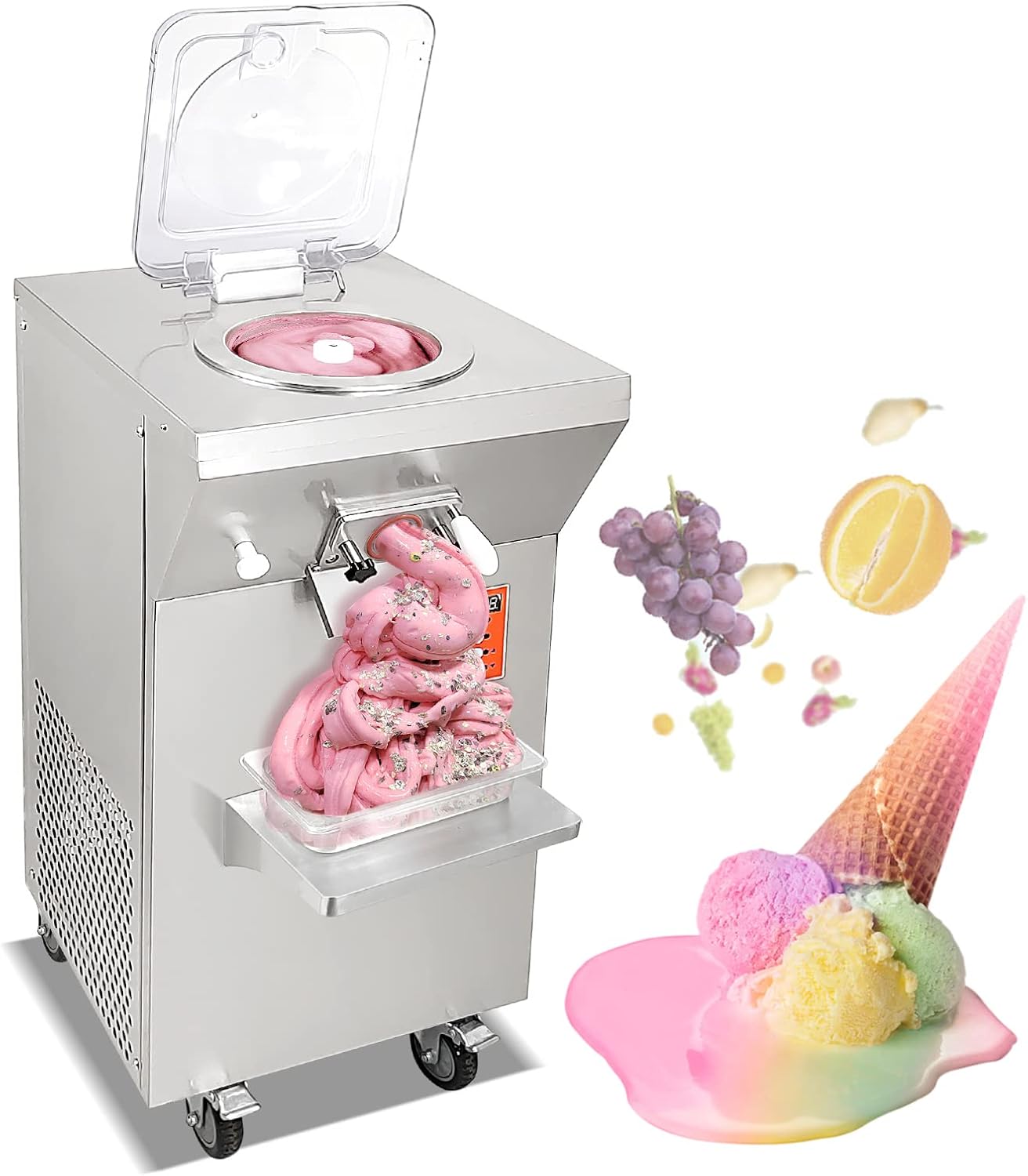 Commercial Hard Ice Cream Machine, 5.8L Cylinder Gelato Ice Cream Maker, Frozen Yogurt Creami Desser Maker Batch Freezer, Output: 25-30L/hour
