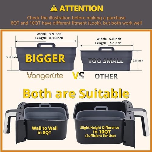 Vista 20 de Paquete de 2 forros de silicona plegables para freidora de aire NINJA Foodi de 8 cuartos y 10 cuartos de galón NINJA Foodi Dual, rectangulares Rojo