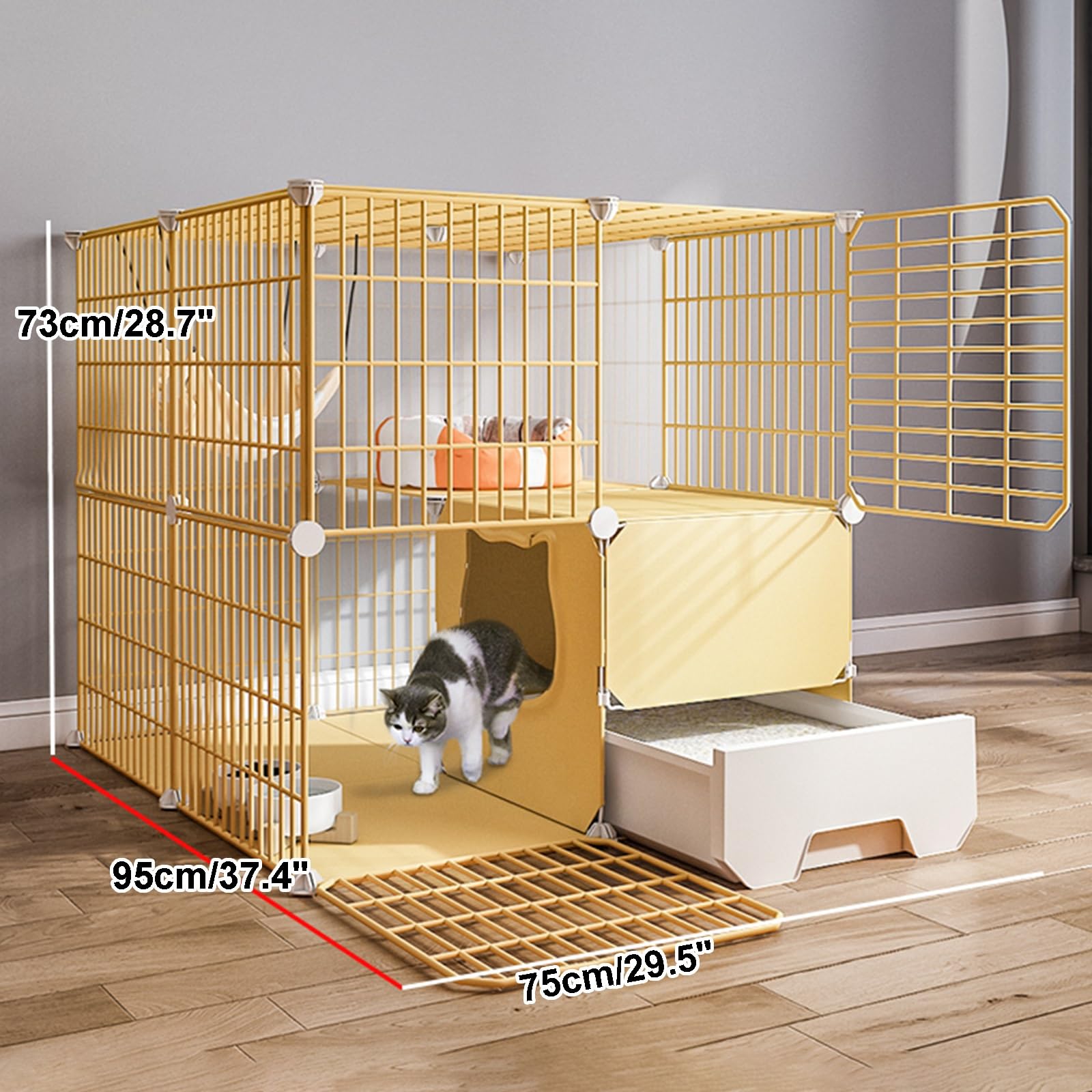 Gabbia per Gatti, Gabbie per Gatti da Interno con lettiera - Grandi recinti in Filo Metallico smontabili, condominio e recinto per Gatti Fai-da-Te da assemblare per Uso Esterno/Interno (75 c