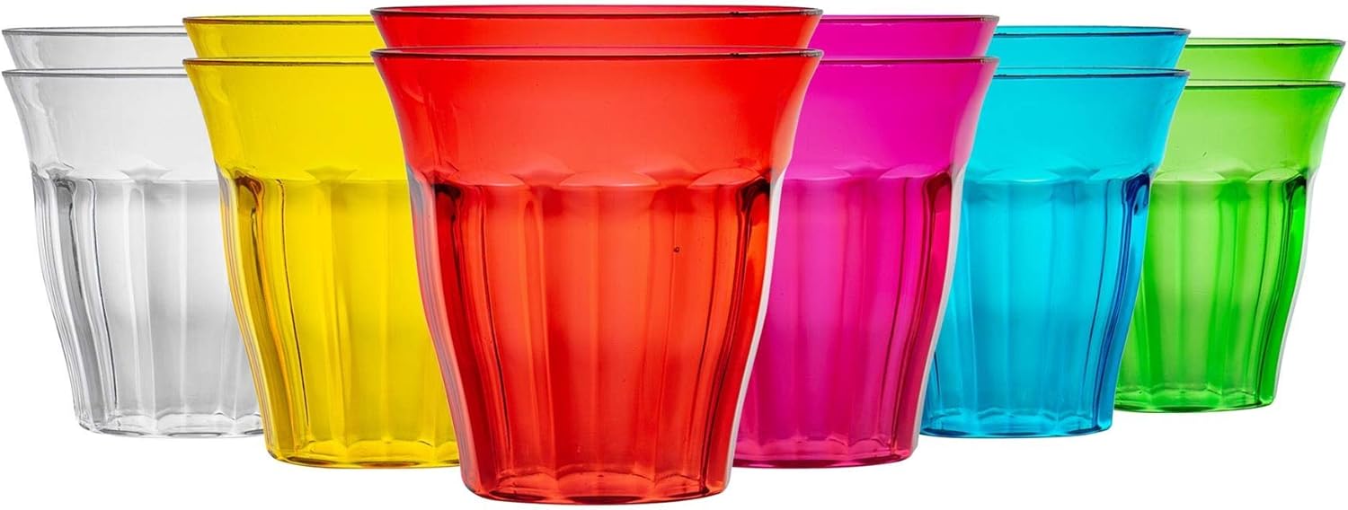 12x 250ml Multicoloured 6 Colours Reusable Plastic Cups Set Hard
