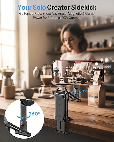 Miniatura 3 de OMOTON TP02-Pro - Soporte magnético para teléfono para vlogging, elementos esenciales para creadores de contenido con tornillo de 1/4 pulgadas