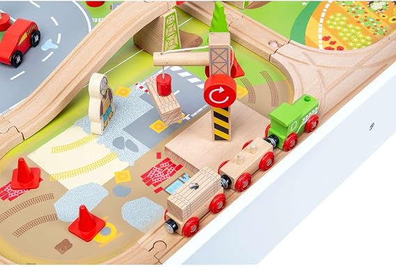 Bigjigs Rail Train Set & Table, 50 Piece Wooden Railway Playset