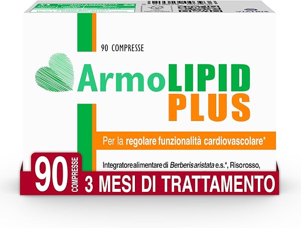 Armolipid Plus - 90 Tablets, Food Supplement with Berberis Aristata, Fermented Red Rice, Folic Acid, Polycosanols, Coenzyme Q10 and Astaxanthin