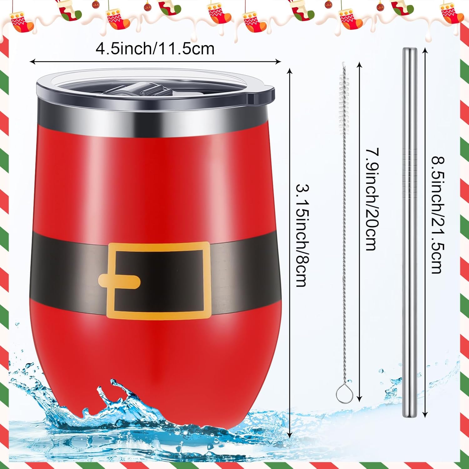 Gejoy 12 Pcs Christmas Tumbler, 12 oz Stainless Steel Tumbler with Lid, Travel Wine Mug Tea Bottle Christmas Vacuum Double Layer Coffee Mug
