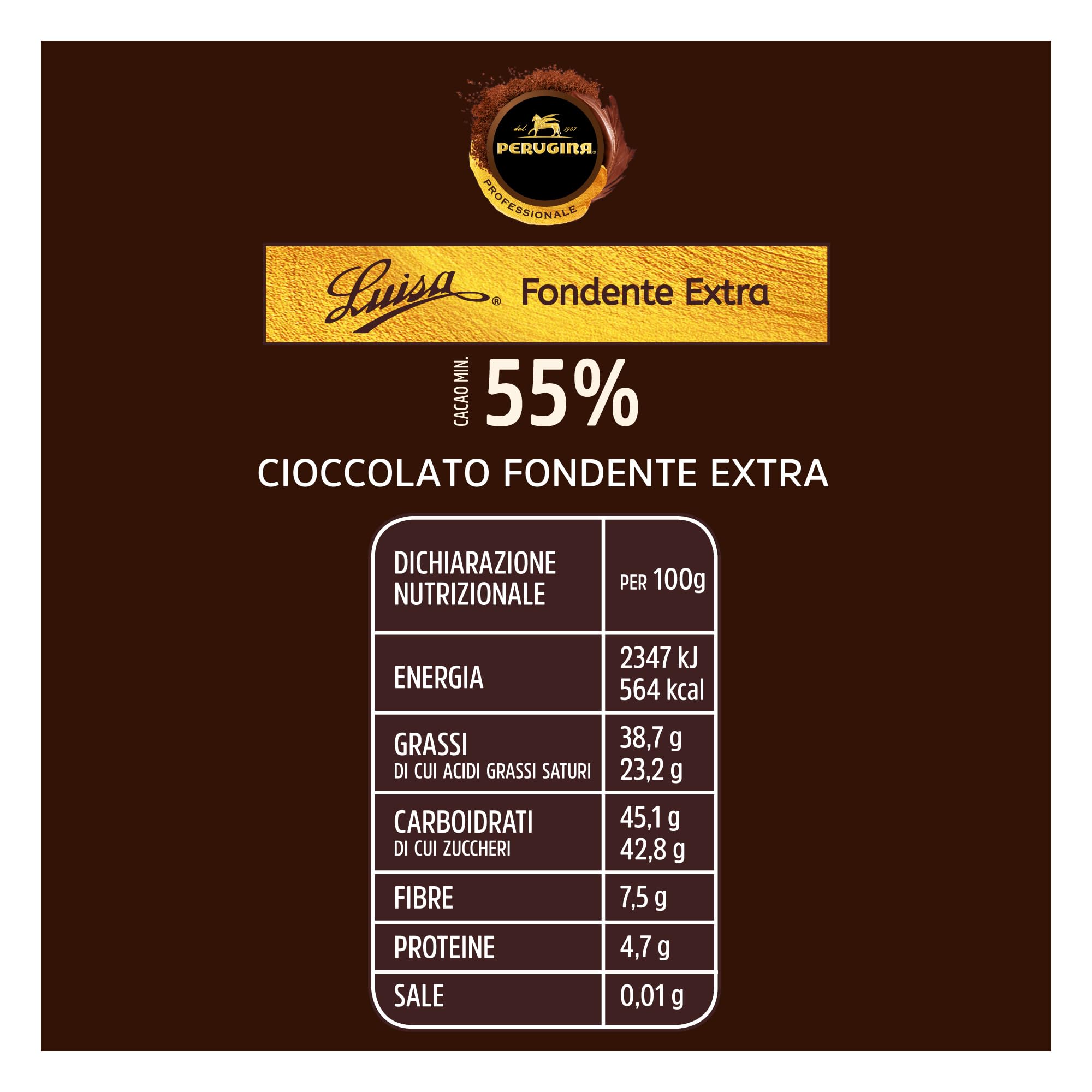 PERUGINA PROFESSIONALE Cubetti Fondente Extra Luisa 55% Sacco 4kg | Cubetti di cioccolato fondente 55% per lavorazioni professionali.