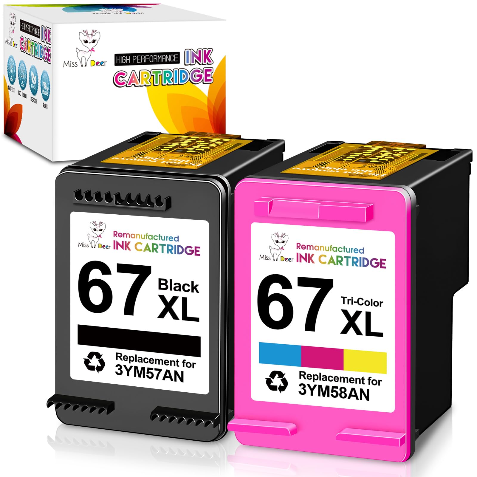 HP 67 XL (ブラック 増量 + カラー 増量）リサイクル インク 2個セット残量表示付 対応機種:■HP ENVY 6000/ ENVY 6020 / ENVY Pro 6420