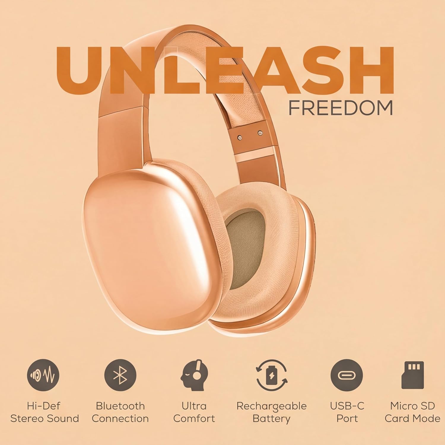 Gabba Goods Wireless Over Ear Bluetooth Headphones with Microphone - Wireless Headset -Noise Reduction - Bluetooth, Wired,Built in Micro SD for Travel, Home, Work TV,PC,Gaming,Cellphone (Orange)