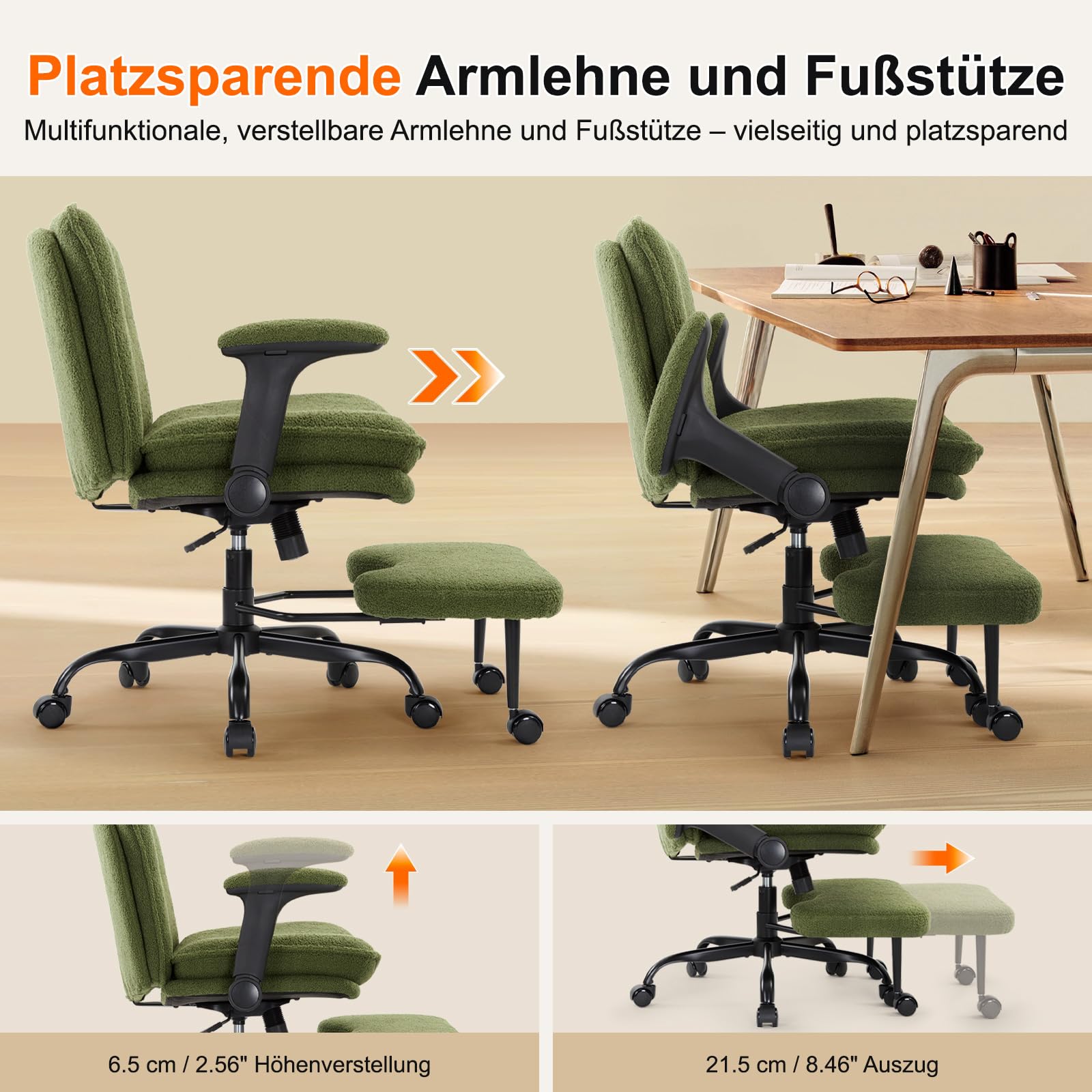 IWMH Schneidersitz Bürostuhl mit Fußstütze, Extra Breiter Sitzfläche