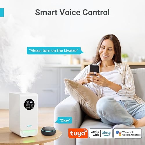 Miniatura 3 de Humidificador inteligente de 6 L para habitación grande, niebla cálida y fría con diseño de relleno superior, control Alexa y aplicación, compatible