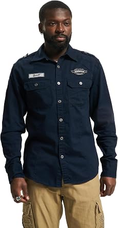 Brandit Mens Luis Vintage Shirt with Badges Black