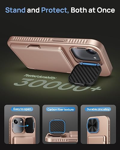 Miniatura 5 de Funda para iPhone 16e con tarjetero y soporte para lente de cámara, protección contra caídas de grado militar, a prueba de golpes, resistente, funda