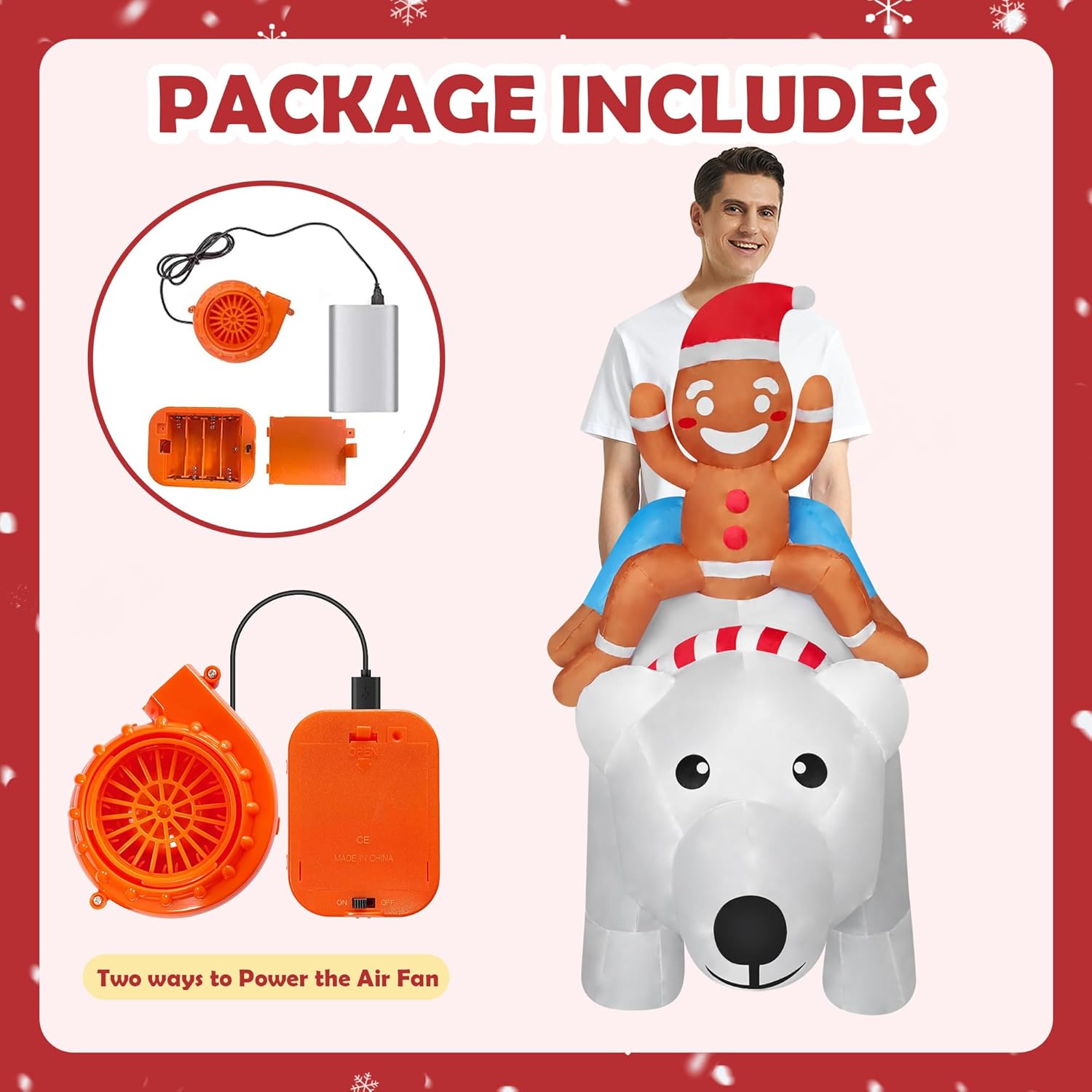 Funny Inflatable Gingerbread Man Riding On Polar Bear Costume Blow-Up Outfit for Adult/Christmas Parade/Halloween - Image 4