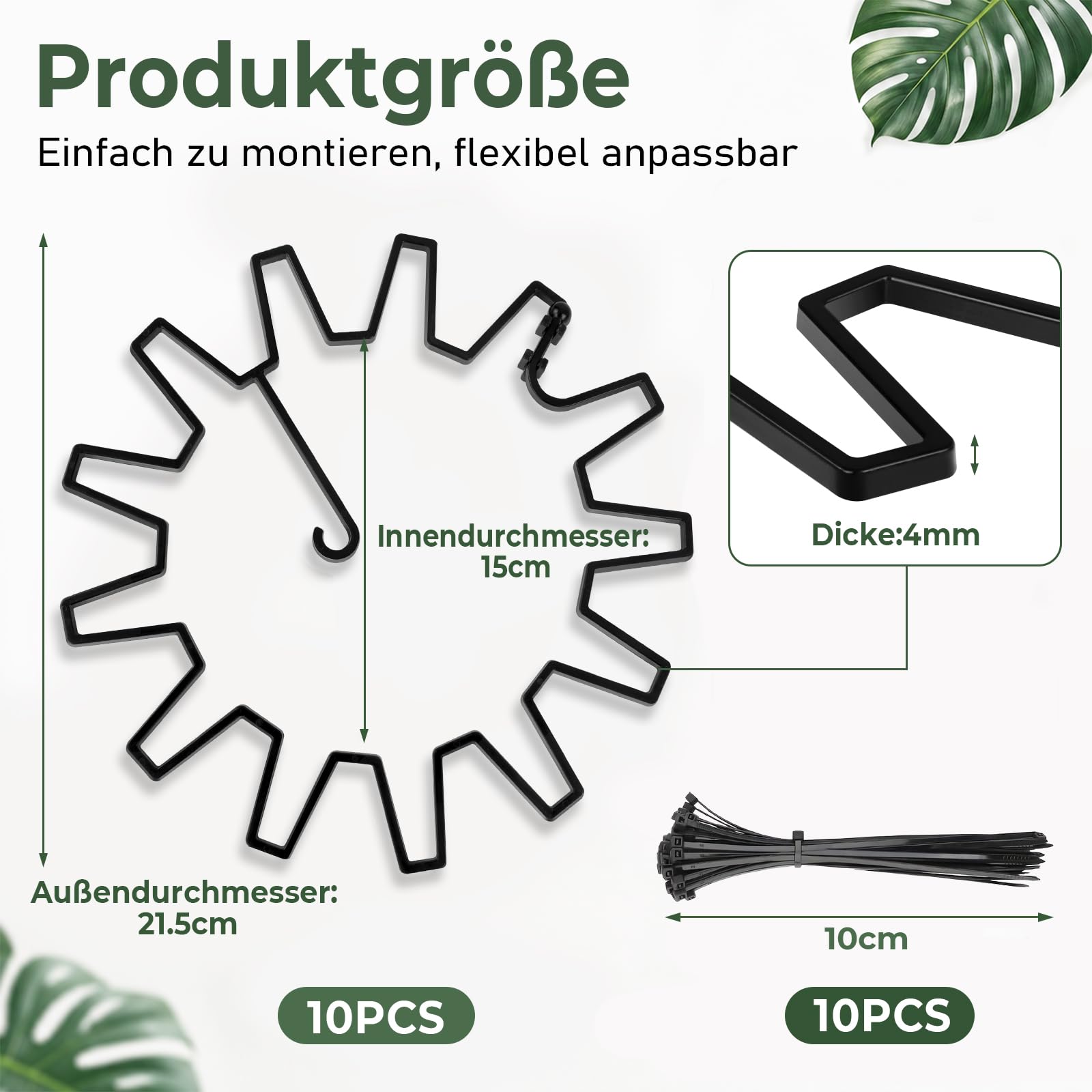 WUQNGI Pflanzenstütze, 10 Stück Staudenhalter Rund, Einstellbare Hortensien Stütze Ø 21,5 cm, Robust Pflanzenhalter für Garten als Staudenstütze, Rosenstütze, Blumenstütze, Pfingstrosen Halterung