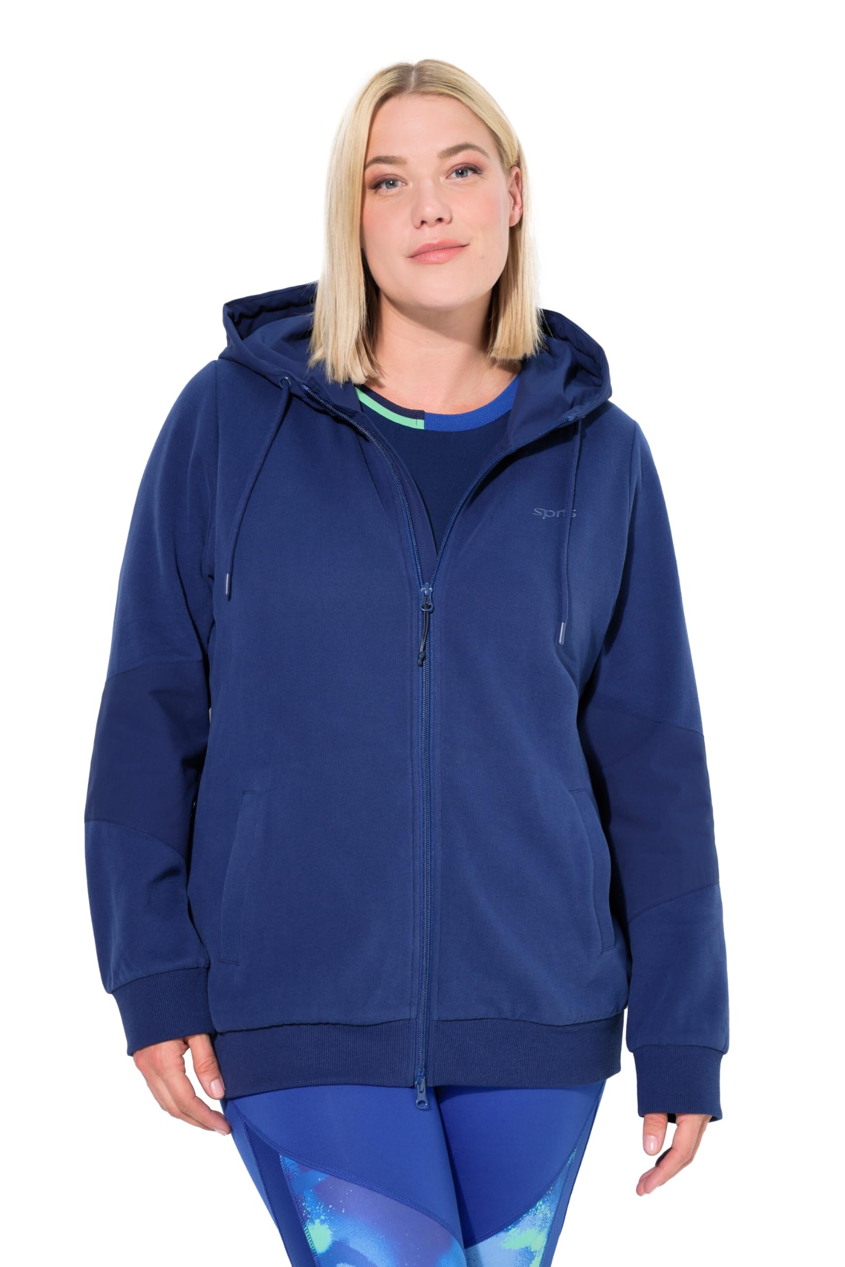 Ulla Popken Damen große Größen Übergrößen Plus Size Hoodiejacke, Webeinsätze, Kapuze, 2-Wege-Zipper 833280