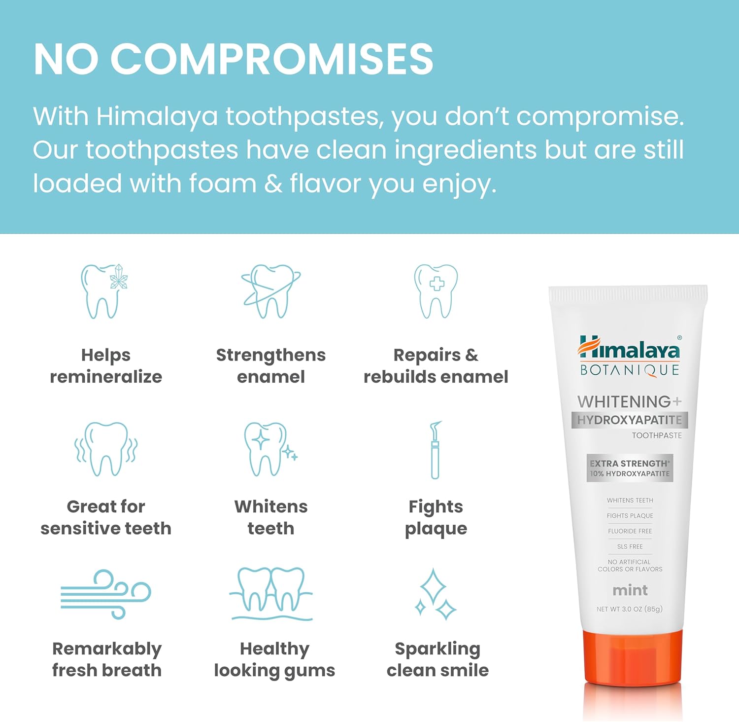 Himalaya Botanique Whitening + Extra Strength Hydroxyapatite Toothpaste - 10% Nano Hydroxyapatite to Support Remineralization & Restore Enamel to Strengthen Teeth - Vegan, Mint Flavor, 3 oz - Image 4