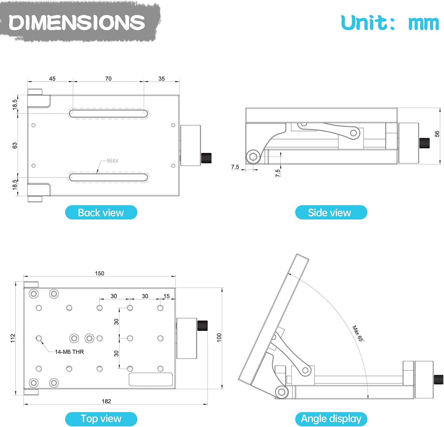 RATTMMOTOR TAP-65 Tilting Angle Platform Milling Table 0-65° Adjustable Swivel Angle Plate Manual Pitch Angle Tilting Workbench for CNC Machining