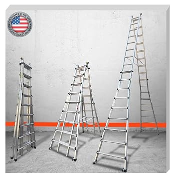 EuroLadderSystems Euro Alta MT Series Multi Purpose Telescopic Ladder - Self Support - Step/Slope use Ladder - 90 Degree Ladder - with Wheels - Quick snap Locks (EuroAltaMTSeriesSnaplockMTX17)