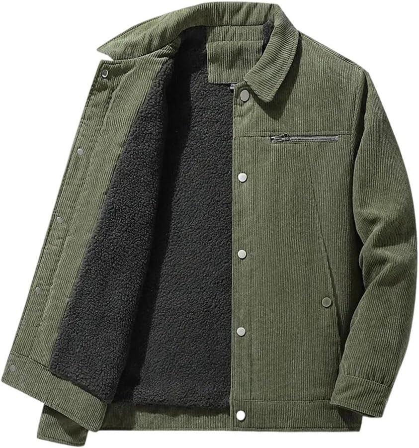 Men'S Simple Thick Corduroy Jackets Coats Solid Lapel Casual Single Breasted Outerwear