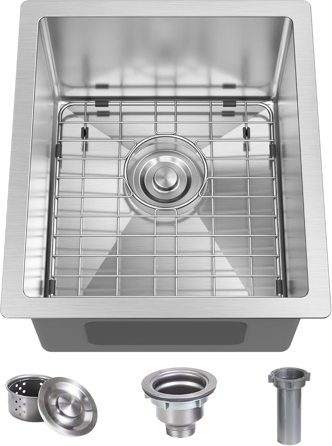 Undermount Wet Bar Sink, 10 x 18 Inch Small Bar Sink Black 18 Gauge T304 Stainless Steel Single Bowl RV Sink with Strainer