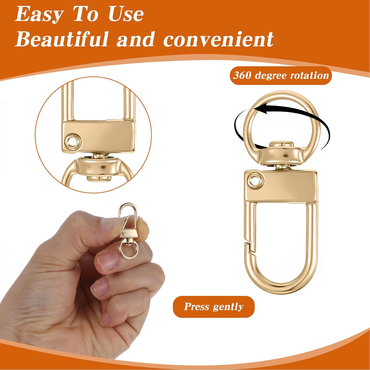 Xindojuz 30 PCS Metal Lobster Claw Clasps for Keychains and Jewelry Making, 360° Swivel Lanyards Snap Hooks Strap with Key Rings, Key Chains Connector Purses Straps Bag Charm DIY Accessories (Gold) - Image 3
