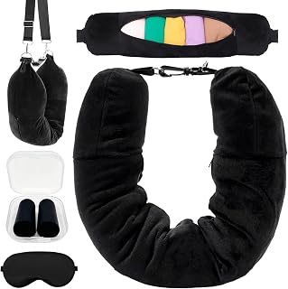 LAINIKE Befüllbares Nackenkissen, Reisekissen Stopfbares für Reisen, U-förmiges Multifunktionales Nackenkissens, Reise Nackenkissen befüllbar, mit Eye Mask und Ohrenstöpsel, für Reisezubehör(Schwarz)