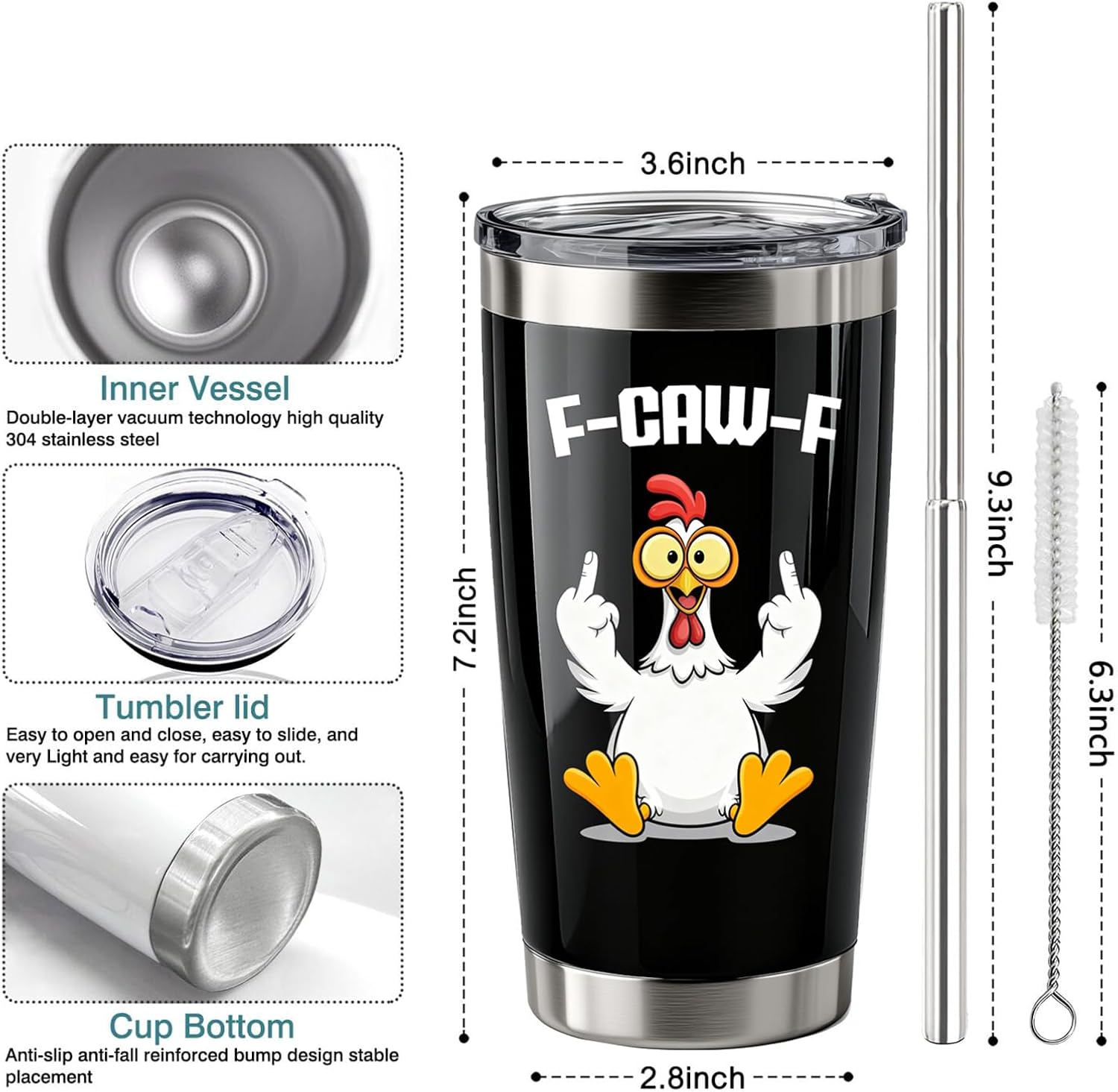 Funny F Caw F Middle Finger Chicken Coffee Mug Insulated 20oz