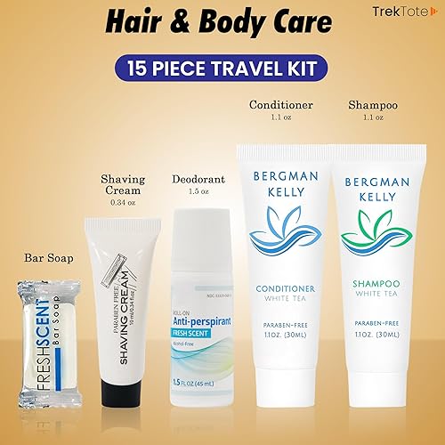 Miniatura 2 de TrekTote - Kit de aseo de viaje de 15 piezas, bolsa esencial de higiene de viaje con artículos de tocador unisex. Kit de tamaño de viaje aprobado