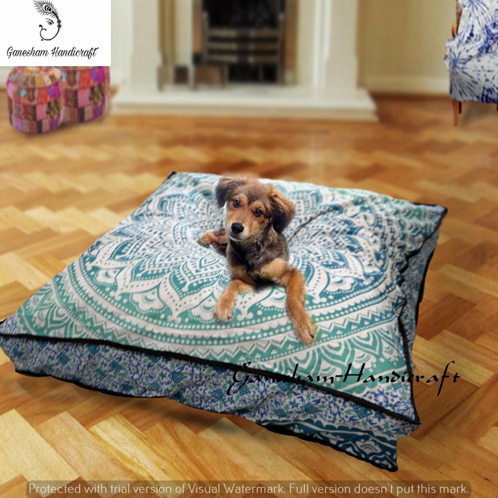 Indian mandala tapestry home decor, dog bed, cat bed, boho decor, handmade floor pillows, boho mandala cushion cover, indian pet beds made by mandala tapestry, decorative floor pouf ottoman