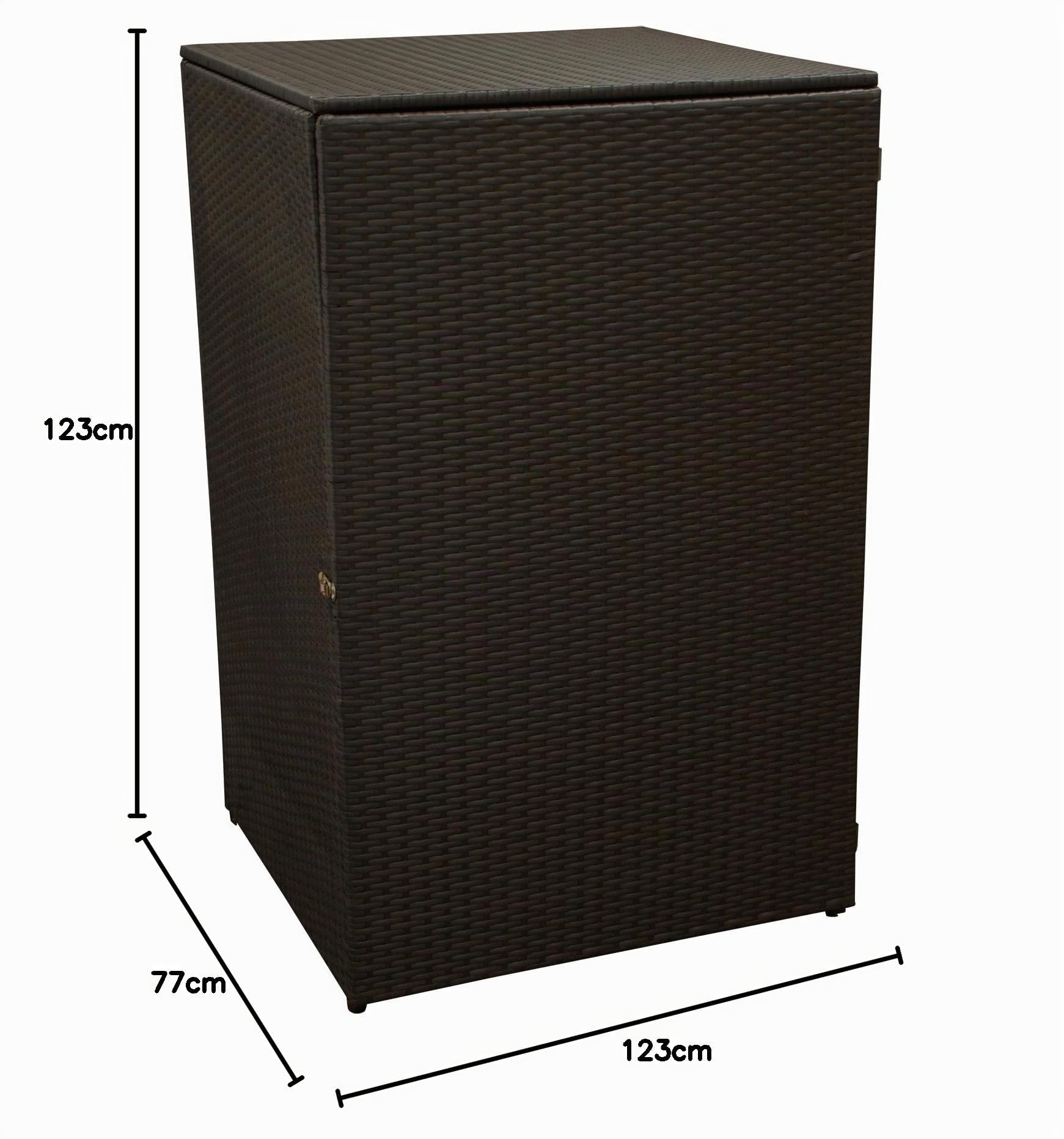 Mülltonnenbox für Grosse Tonne bis 240 Liter, 77x77x123cm, Stahl + Polyrattan Geflecht braun
