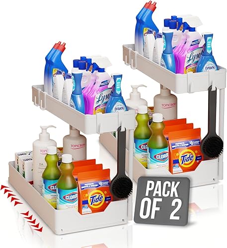 Organizador en forma de L para debajo del fregadero, espaciosos organizadores y almacenamiento para debajo del fregadero de la cocina, paquete de 2