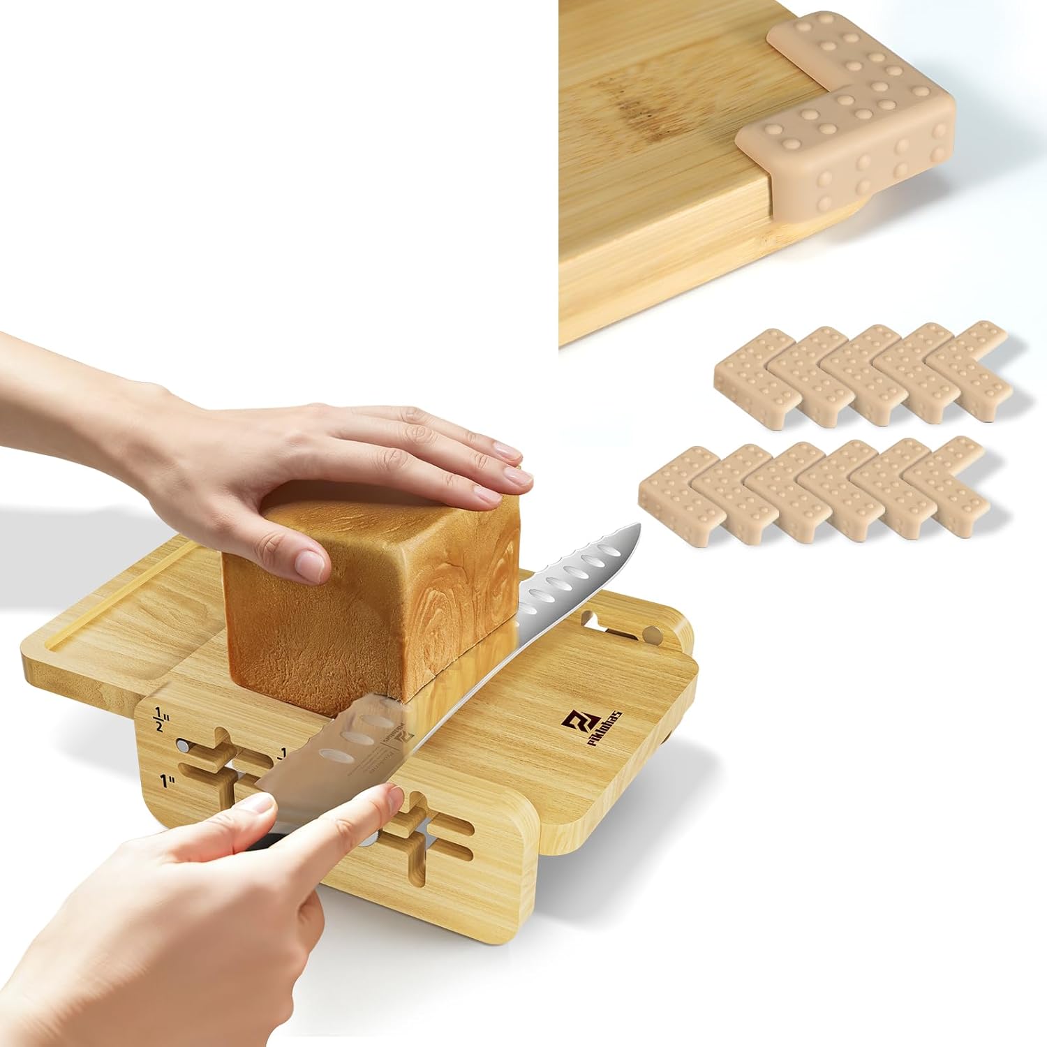 Bread Slicer with Bread Knife+Non-Slip Bumpers for Cutting Board