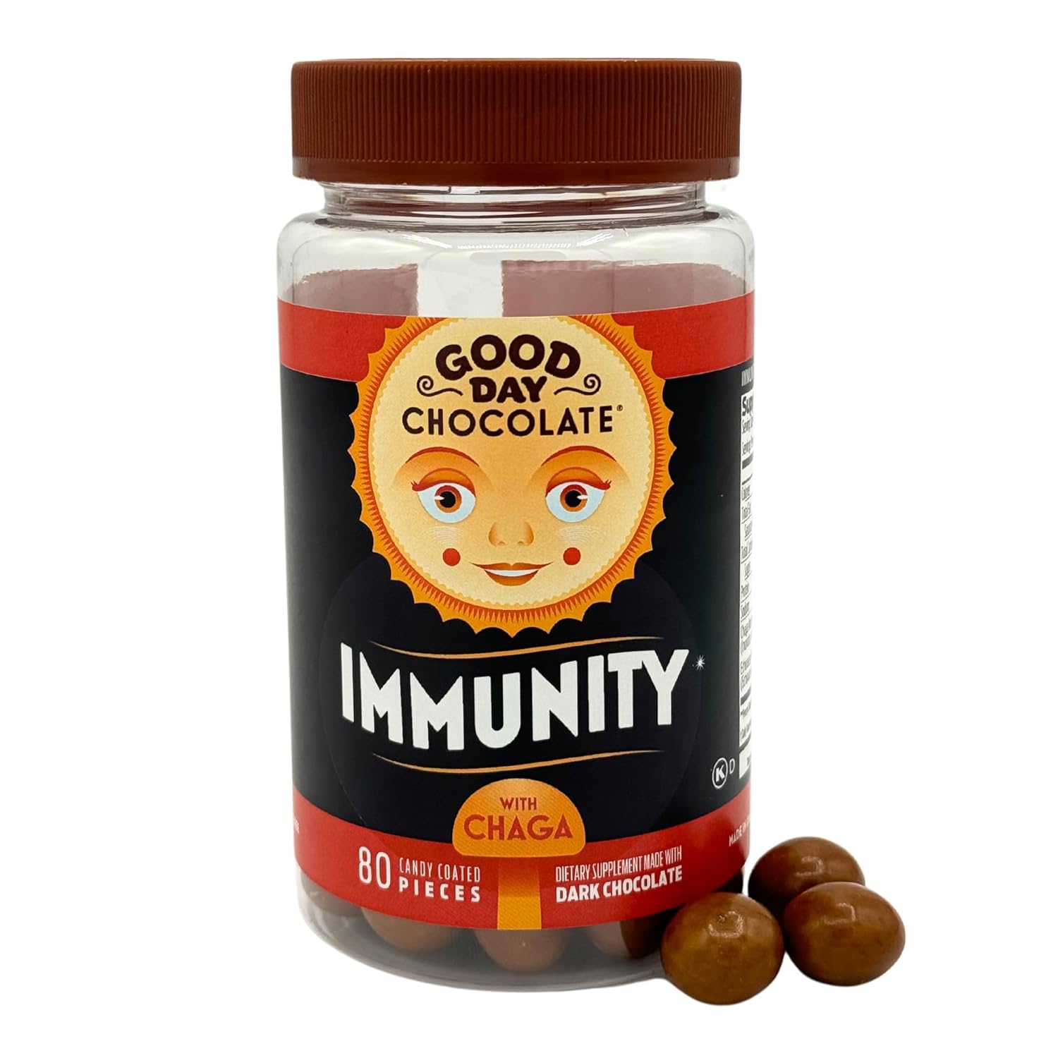 Good Day Chocolate Immunity – Dark Chocolate with Elderberry, Zinc & Chaga Mushroom for Immune Support – Easy Daily Chocolate Supplement – 80 Count