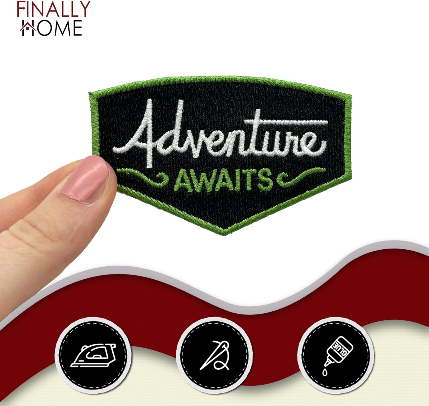 Finally Home Adventure Awaits Iron-On Patch | Tent, Tree Iron On Patch, 1 Piece, Polyester, Iron-On