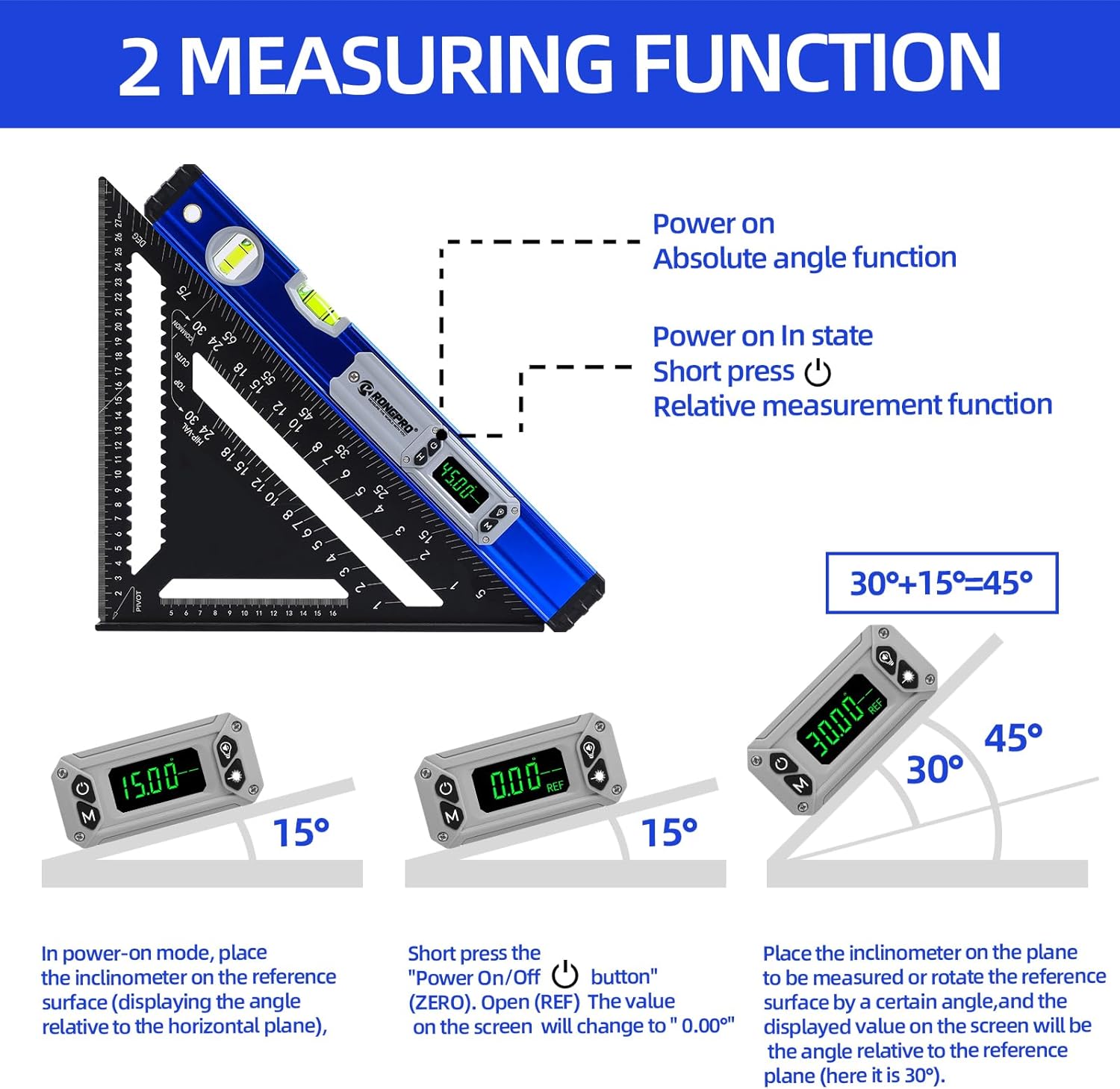 16Inch Digital Level with LCD Display - Aluminum Angle Finder 90°/180°Bubbles with Auto Ligth Up, Inclinometer with Magnetic & Audio Indicator for Woodwork & Home Drainage Leveling.