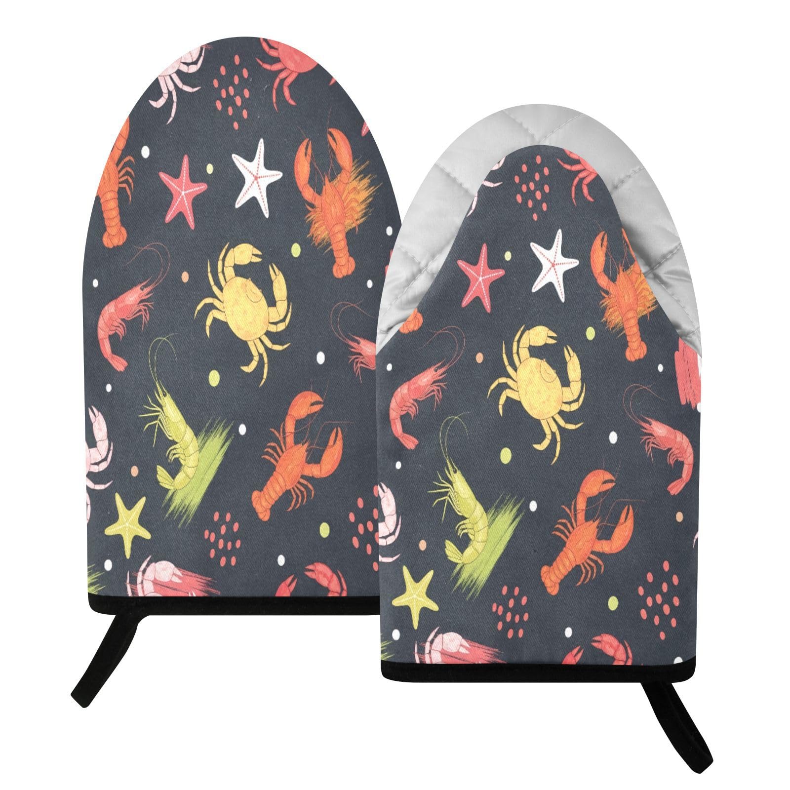 BURSTDDY Seafood Pattern Oven Mitt,Heat Resistant Kitchen Mitts for Cooking