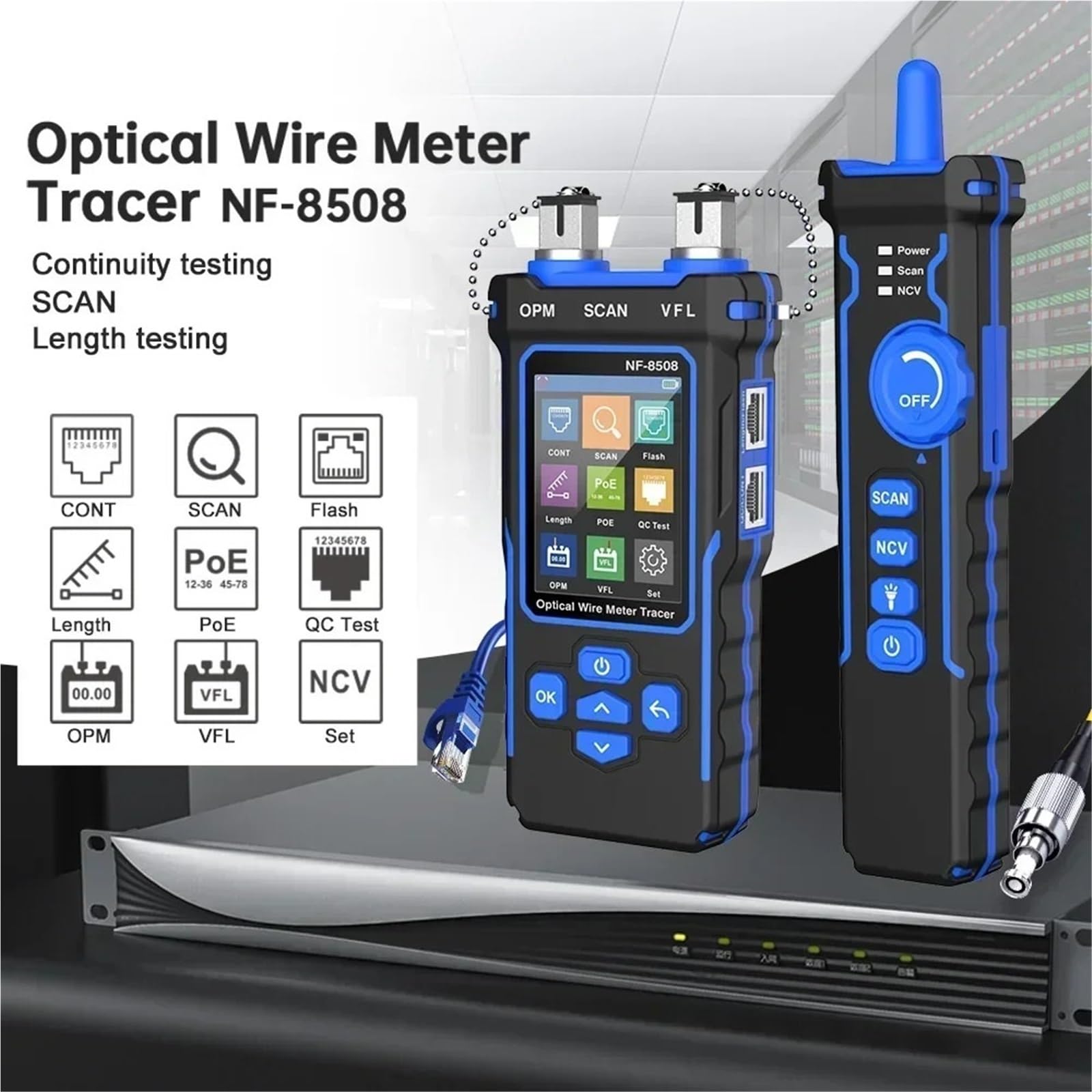 Tester per cavi di rete, NF-8508 Tester for cavi di rete Misuratore ottici Tracer LCD digitale ricaricabile Rilevatore linee Cavo PoE