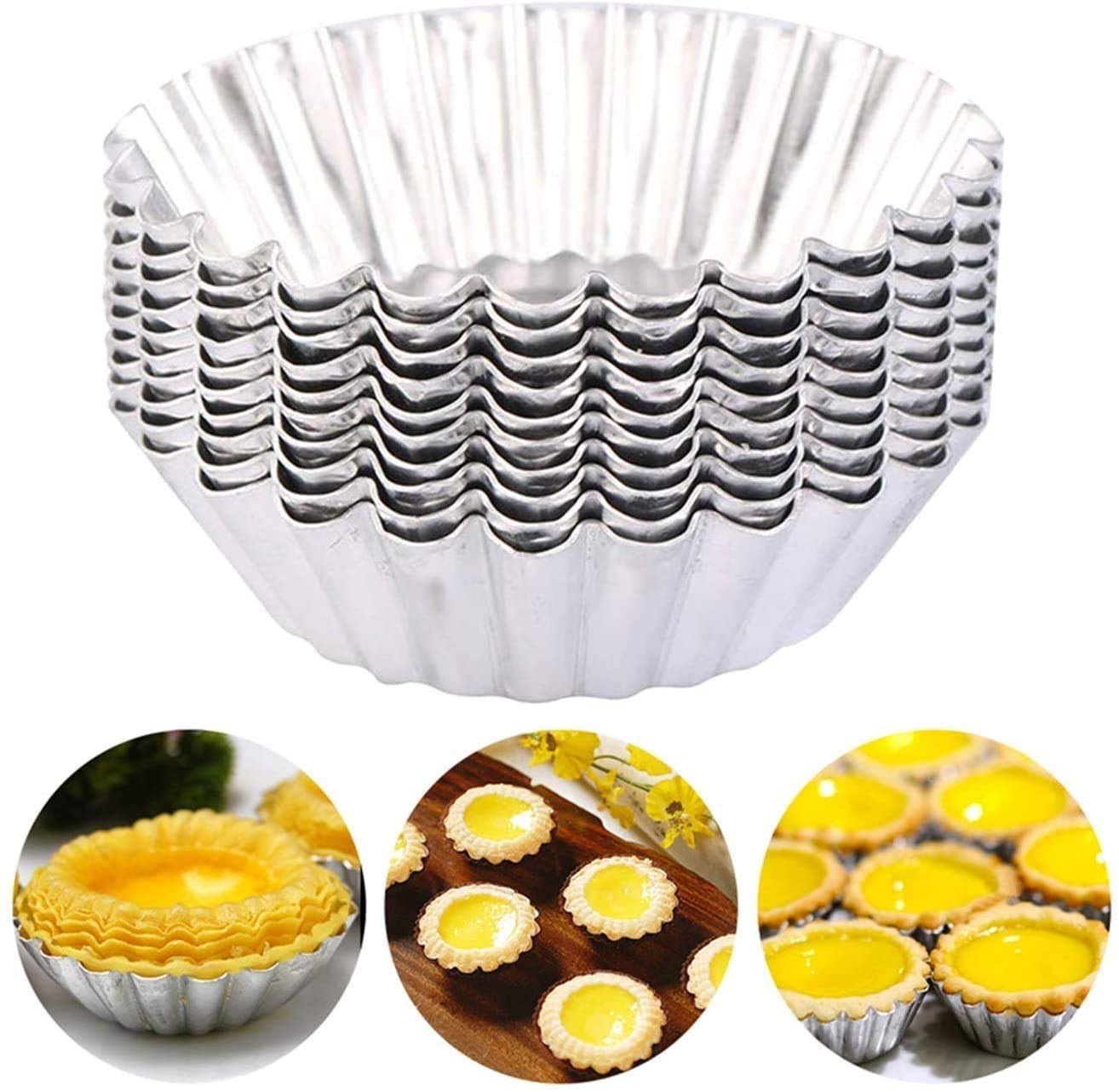 JJJEgg Tart Mold, 100PCS Mini Stainless Steel Egg T, Old, Cake Muffin Mold, Reusable, Non-stick Paper Cup Egg T Mold, Kitchen Baking Tools