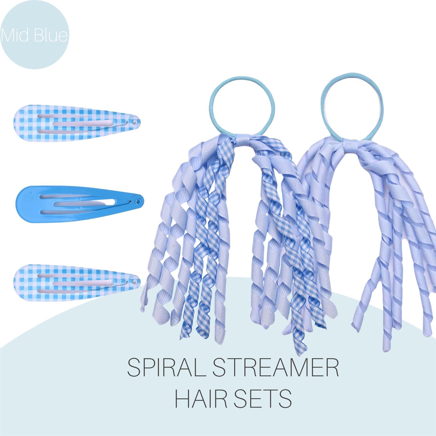 Basic Sense Spiral Streamer Elastics and Hair Snap Clips - Plain & Gingham for Girls Mid Blue - Image 4