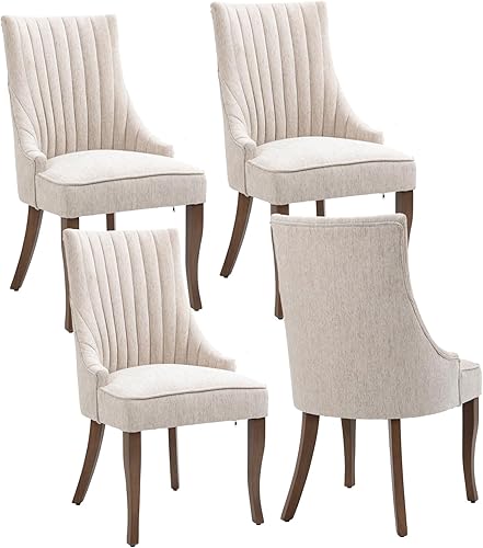 mikibama Juego de 4 sillas de comedor de lino con tapizado acanalado, silla de cocina y comedor, cómoda silla tapizada de tela acentuada para