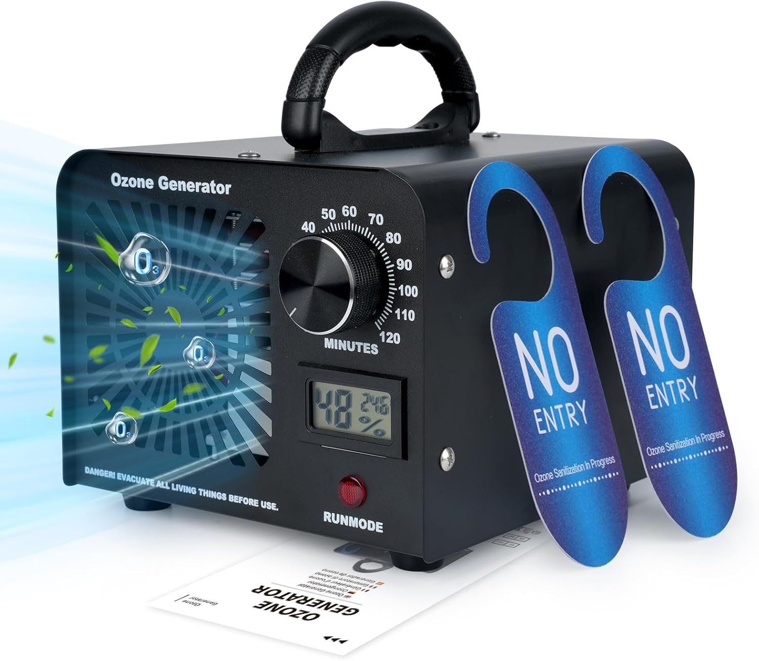 Ozongenerator 60000mg/h Ozongerät Ozon Luftreiniger mit Temperatur- und Feuchtigkeitsanzeige 120Min Timer O3 Ozone Ionisator bis zu 320㎡ Ozon Reiniger für Auto Wohnung Garage Küche Haustiere Gerüche