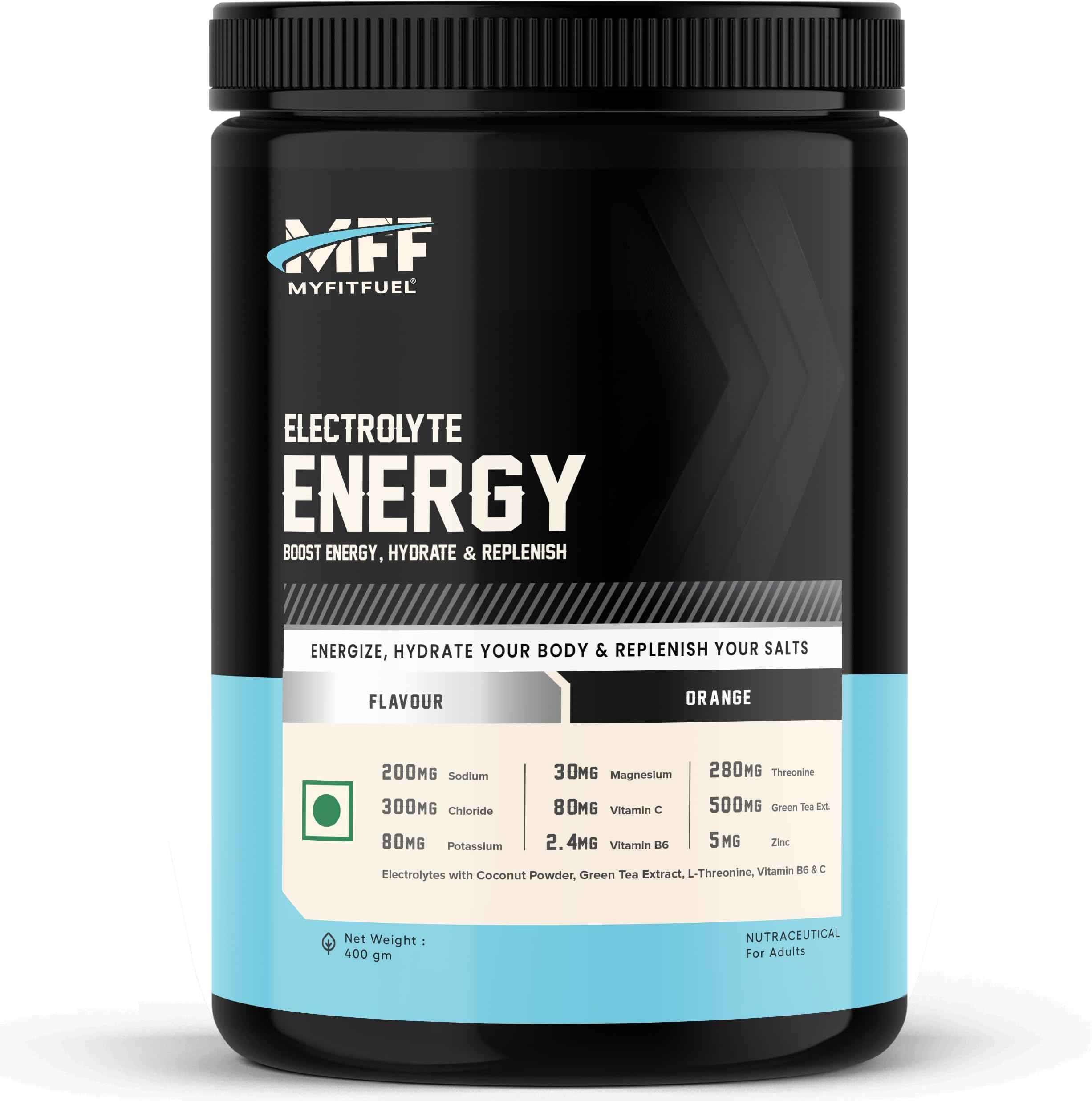 Electrolyte Energy, Hydration & Replenishment. With Green Tea Extract, L-Threonine For Better Performance (400g Orange)