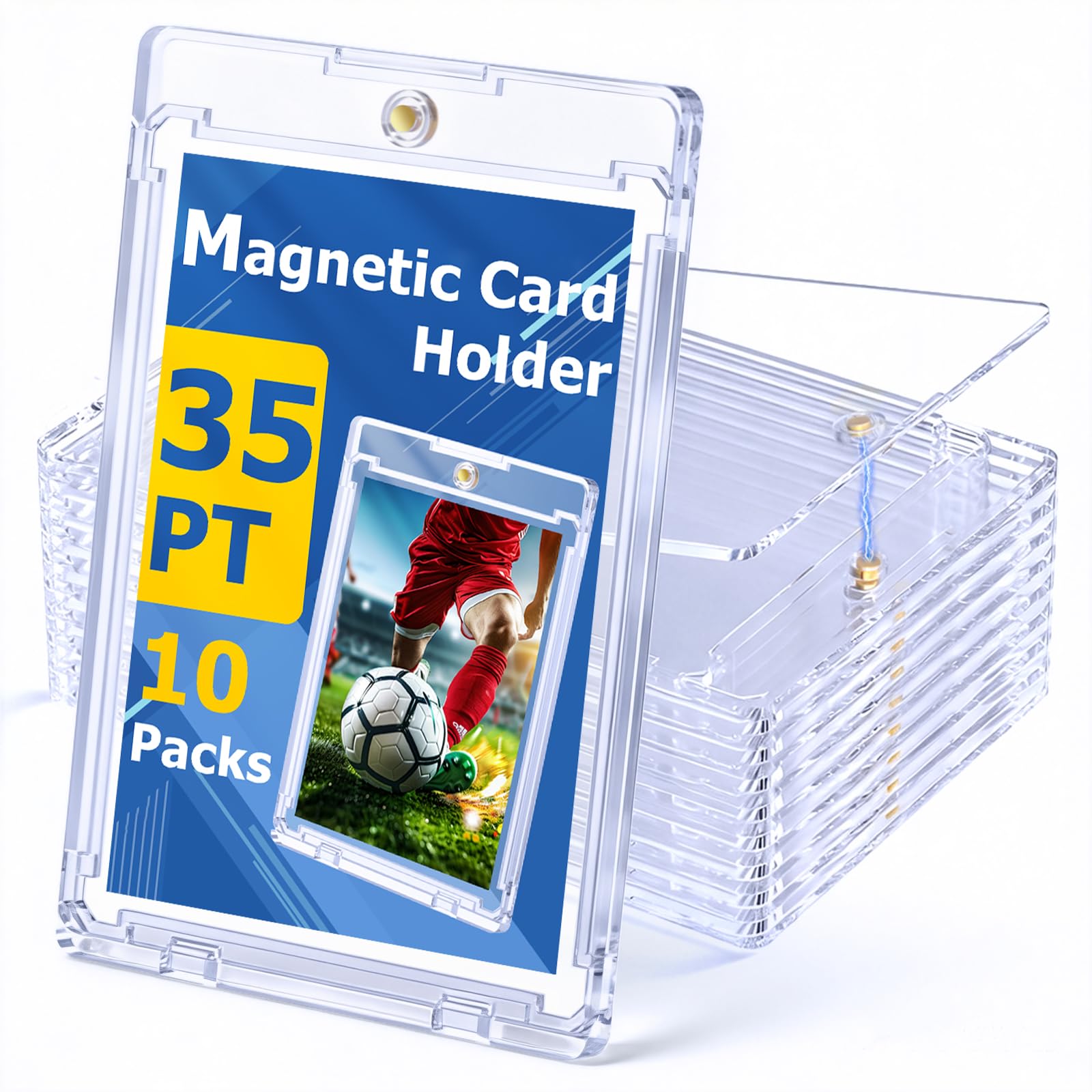 AZEAM 35PT Magnetic Card Holder, 10 Packs Trading Card Holder with U-V Protection, Clear Sport Card Display Case for Standard TCG MTG Games Football Protection Collection and Storage